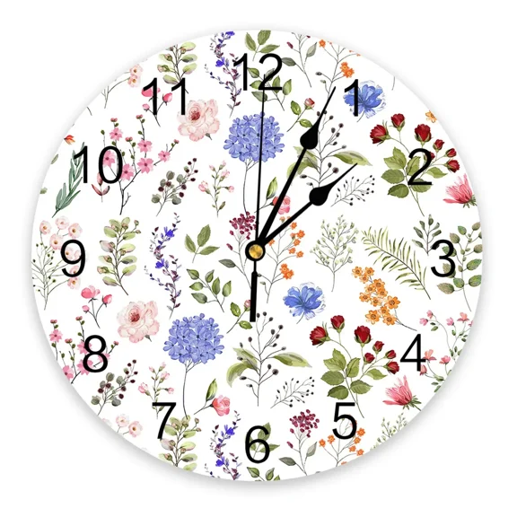 Vintage Herb Floral Texture Wall Clock Large Modern Kitchen Dinning Round Wall Clocks Bedroom Silent Hanging Watch(10 Inch)