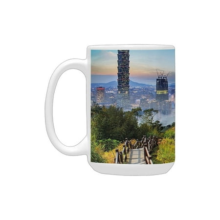 

Scenery Decor Beautiful Scenery of a City Cosmopolitan Life and Nature with Bridge Print es Multicol Ceramic Mug (15 OZ) (Made In USA)