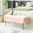thumbnail image 2 of Costway Fauxfur Ottoman Bench Modern Vanity Bench Stool w/ Golden Legs Pink, 2 of 10