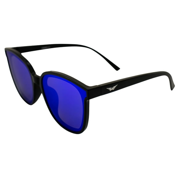 Global Vision Eyewear Athena Fashion Sunglasses for Women Black Frame w/Blue Mirror Lens