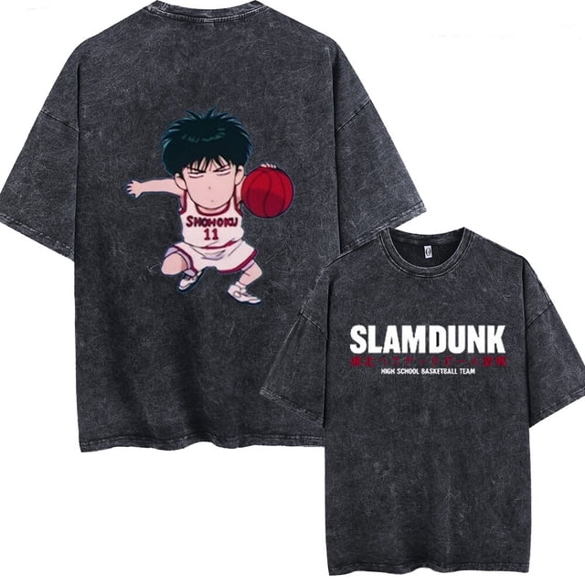 Camiseta de Anime Slam Dunk para hombres y mujeres, camisetas Retro lavadas, 100% algodón, Sakuragi, Hanamichi, kaade, Rukawa, Tops de Manga japonesa