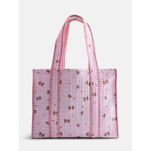 No Boundaries Quilted Tote Bag, Pink Marshmallow Gingerbread