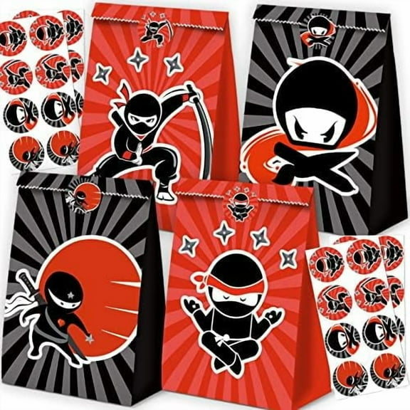 24Pcs Ninja Party Favor Bags for Kids - Birthday Supplies, Goody Bags, Decorations in Black