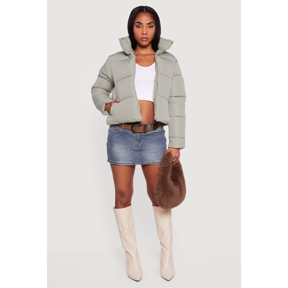 Women's Almost Famous Mock Neck Zip Front Puffer Jacket