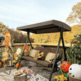 thumbnail image 3 of PURPLE LEAF 3-Seat Outdoor Patio Porch Swing for Adults, Heavy Duty Swing Chair with Adjustable Canopy, Stand and Padded Cushions, Khaki, 3 of 14