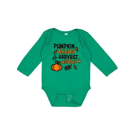 

Inktastic Pumpkin Kisses & Harvest Wishes with Pumpkin and Fall Leaves Gift Baby Boy or Baby Girl Long Sleeve Bodysuit