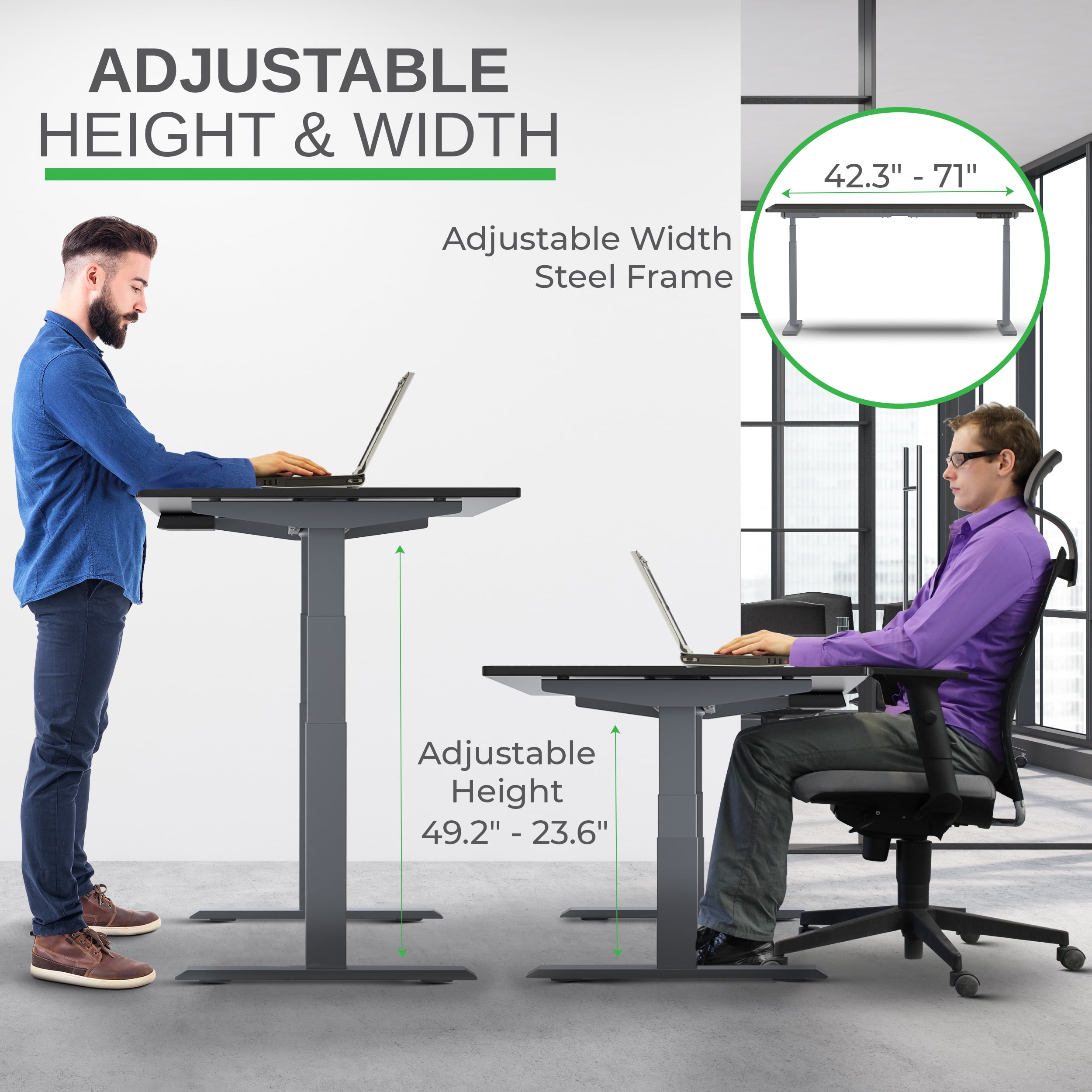 Rise Up Premium Electric Standing Desk 48x30”| Dual Motor Adjustable Height Sit Stand Computer Desk for Home Office | Ergonomic Motorized Desk with Memory Presets, Anti-Collision, and Steel Frame