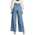 thumbnail image 4 of Women's Asymmetrical Hem Wide Leg Pants High Waist Button Front Wrap Casual Pants Sky Blue 2XL, 4 of 4