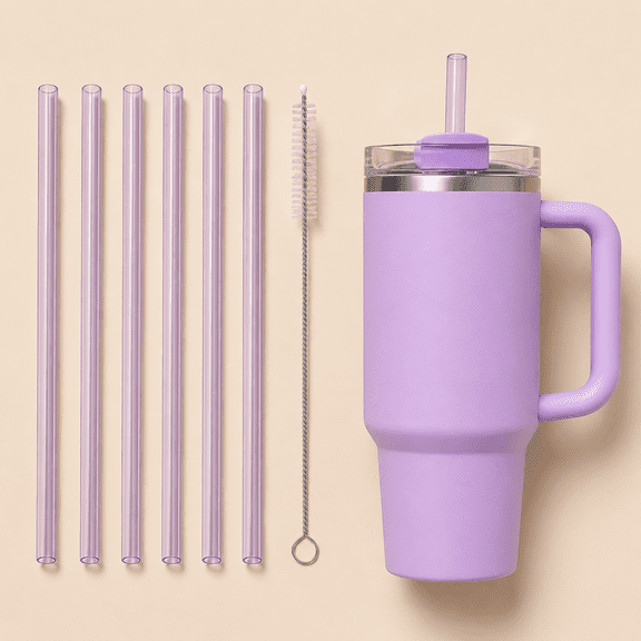 Replacement Straws Compatible with 30 oz Stanley Quencher Tumbler, 10.5 Inch Reusable Straws, Drinking Cup Accessories, Purple