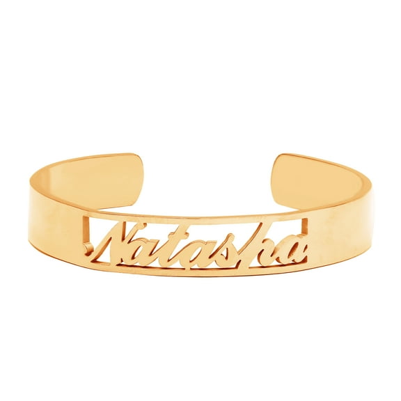 Vakki Stainless Steel Custom Name Cuff Bangle Bracelets Personalized Name Bracelet 18K Gold Plated Name Cuff Bangle Customized Jewelry Gifts