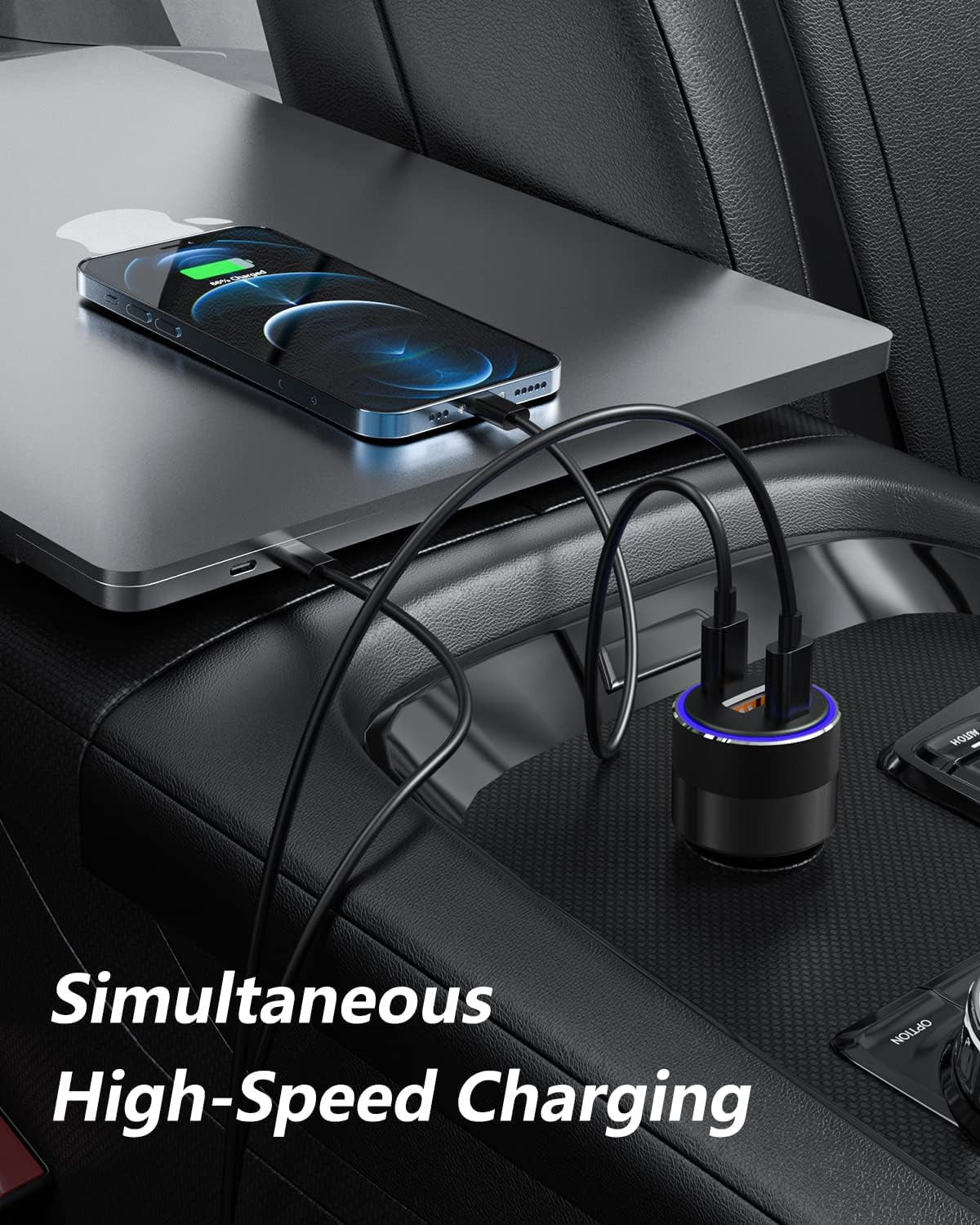 130W USB C Car Fast Charger with 100W Cable,PD 100W PPS 45W QC5 30W Cigarette Lighter Type C Charger for iPad Pro MacBook Pro Air Laptop iPhone 15 14 13 Pro Max Plus Samsung S23 Ultra S22 S21