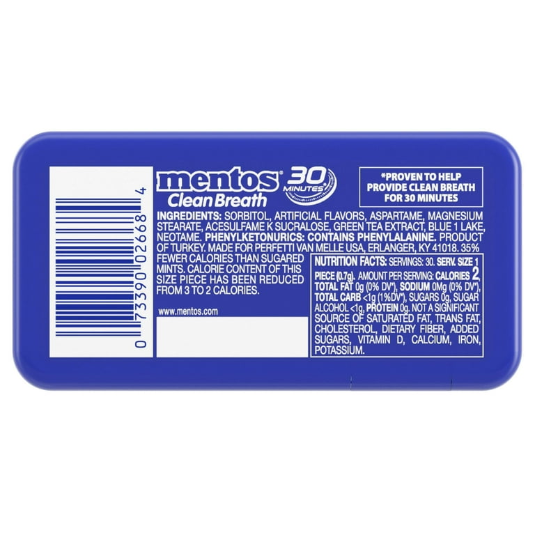 Mentos Sugar-Free Clean Breath Hard Mints, Fresh Peppermint, 12