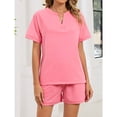 thumbnail image 2 of EASYBRA Women V Neck T Shirt and Drawstring Shorts Set Casual Summer Two Piece Outfit, 2 of 7