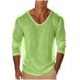 thumbnail image 3 of UVEASISHA Men's Cotton T-Shirt Long Sleeve V Neck Solid Basic Tees Relaxed Fit Casual Summer Tops Vacation Street Breathable Undershirt Green S, 3 of 7
