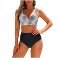thumbnail image 2 of Haivin Women's Bikini, Striped Tight-Fitting Backless with Ruffles and Push-Up, Sexy Two-Piece Swimsuit for Beach, Pool and Vacation, 2 of 5