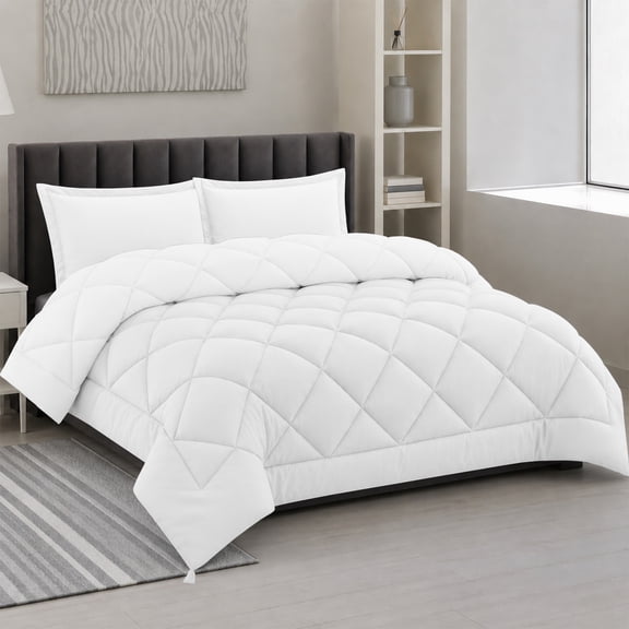Lux Decor All-Season Comforter Sets Queen 3 PC, Reversible Bedding Set with Diamond Quilted Design Comforter and 2 Pillow Shams, Lightweight & Cozy Set de Cama White