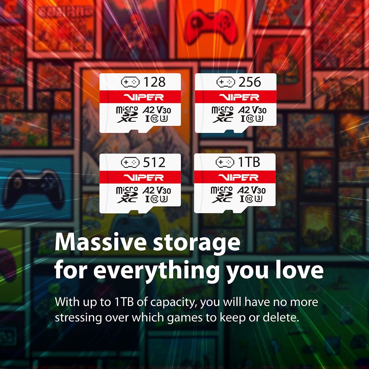 Viper Gaming Series 128GB Micro SDXC V30 A2 UHS-I U3 4K UHD Memory Card - PV128GGM32MCX