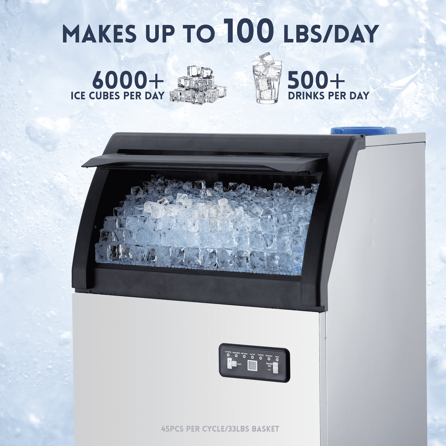 Garvee Commercial Ice Maker Machine 100lbs/24H, Stainless Steel Under Counter ice Machine with Large Storage, Double Water Inlet, Silver