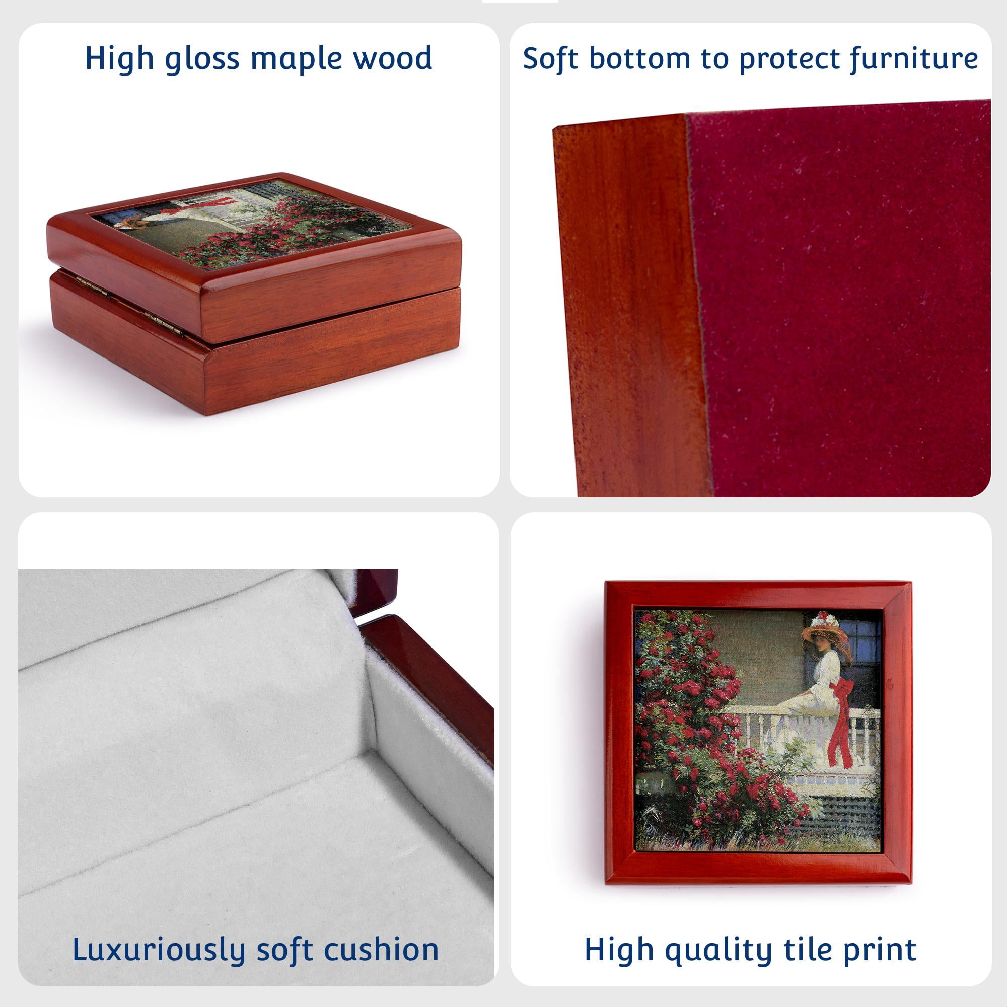 3dRose, The Crimson Rambler by Philip Leslie Hale Victorian Lady and Roses , Jewelry Box 5.5x5.5 inch with 4 inch tile