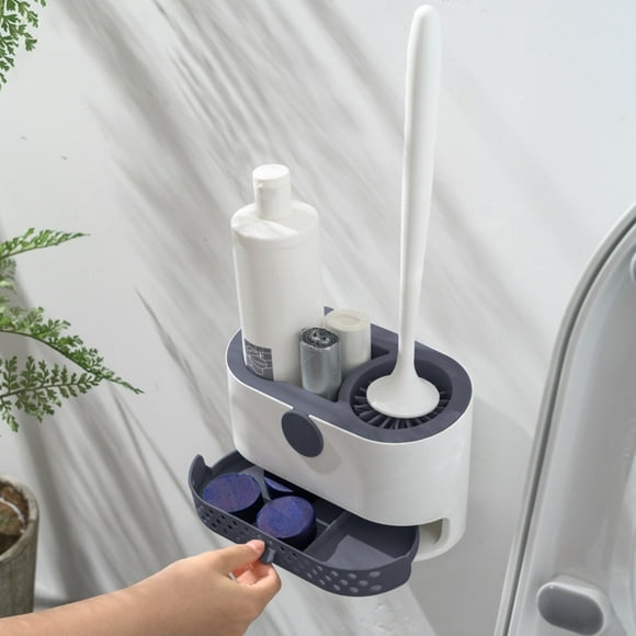 Vaidha TPR Toilet Brush Set, Toilet Wall-Mounted Punch- Wall-Mounted Toilet Brush & Shelf Two-in-One,Bottom With Drip Tray