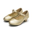 thumbnail image 4 of Xfvqtps New Kids Girls Dress Shoes Mary Jane Chunky Low Heels Rhinestone Star Moon Pendant Velcro Solid Color Leather Ballet Performance Wedding Party Dance Casual Princess Shoes Gold, 4 of 5