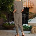 thumbnail image 7 of NMMUED Linen Two Piece Set Women, Two Piece Sets for Women Summer, Short Sleeve Shirts for Women, Wide Leg Pants Woman, Women Beach Fashion, Brown L, 7 of 7