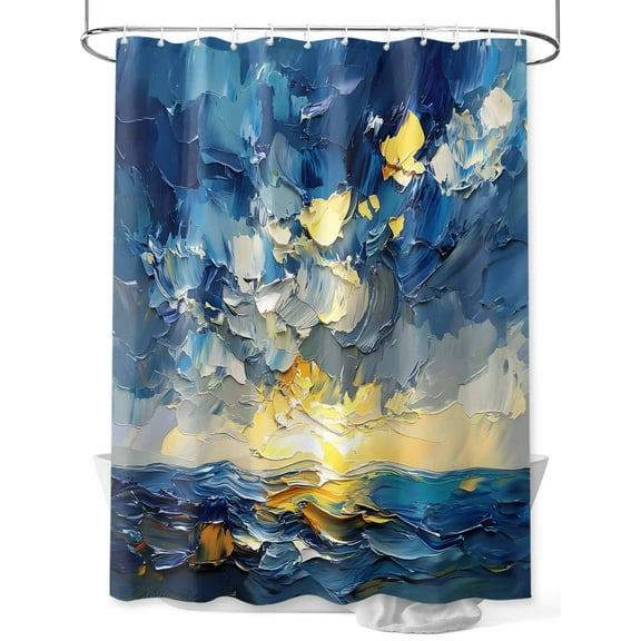 Fsddascl Modern Abstract Shower Curtain Set - 54" x 78" Washable Bathtub Curtain with 12 Hooks, Blue Yellow Abstract Ombre Oil Painting Waterproof Fabric Stall Shower Curtains for Bathroom/Bathtub