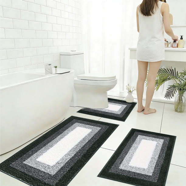 Juego de alfombras de baño de microfibra antideslizantes, suaves, absorbentes y lavables a máquina | Alfombra contorneada en forma de U para inodoro, bañera y ducha