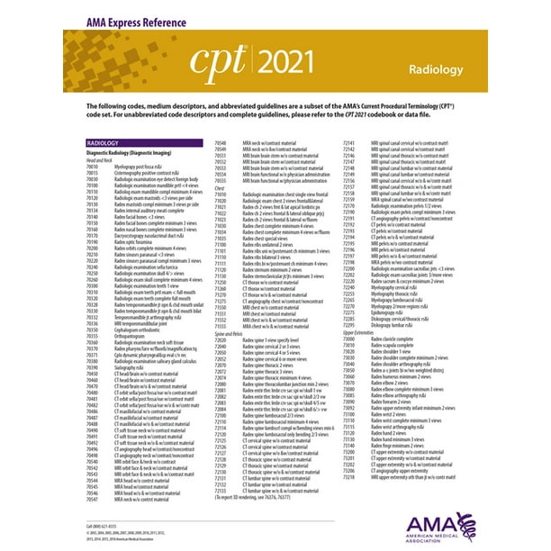 CPT 2021 Express Reference Coding Card: Radiology (Book) - Walmart.com ...