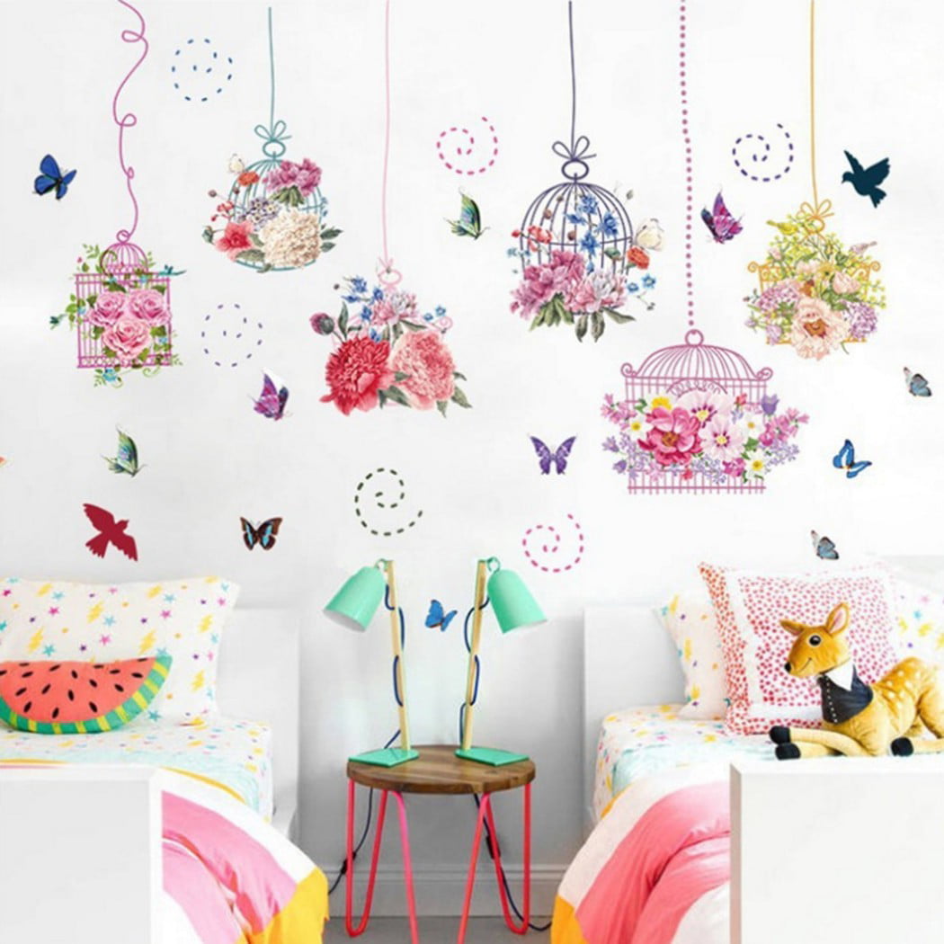 Wall Stickers custom vine birdcage butterfly large kids nursery home vinyl decal