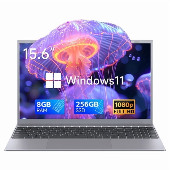 ZARSU 15.6" FHD Business Laptop, Intel Quad-Core 2.6GHz, 8GB RAM 256GB SSD, Windows 11, Office 2026, WiFi5 BT5.0, Numeric Keypad, Silver for Student & Office