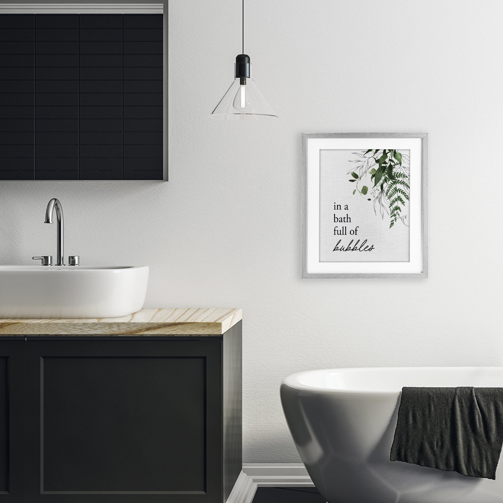Forest Foliage Bubble Bath Gray Framed Print Under Glass, design by Lettered and Lined