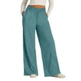 thumbnail image 4 of Wide Leg Sweatpants Women Baggy Cotton Joggers with Pockets Petite Low Rise Palazzo Track Pant Loose Fit Trousers Mint Green M, 4 of 5