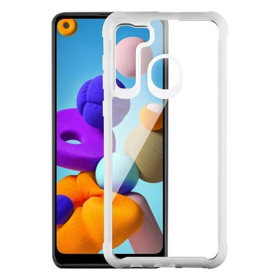 Samsung Galaxy A21 Phone Case Clear Transparent Hybrid Rugged Protective Shockproof Hard Back PC Cover Thickened Corners Heavy Duty dual-layered TPU Frame WHITE Cover for Samsung Galaxy A21 [2020]