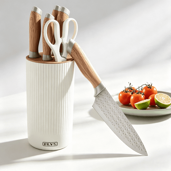 Plys 6-Piece Knife Set with Block, Stainless Steel Chef Knives with Anti-Slip Ergonomic Handle, Dishwasher Safe, Perfect Kitchen Home Gifts