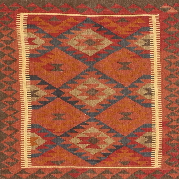 Ahgly Company Indoor Square Contemporary Neon Red Oriental Area Rugs, 3' Square