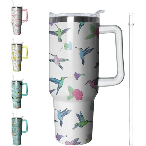 40 oz Hummingbird Tumbler with Handle and Straw, Insulated Stainless Steel Cup with Lid, Travel Coffee Mug Water Bottle, Animal Lovers Women Gifts