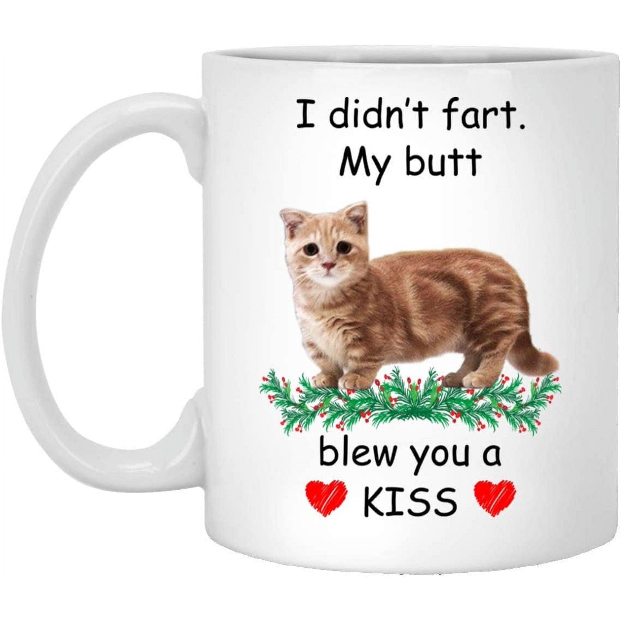 Funny Pet Lover Gifts Munchkin Cat Brown Blew You A Kiss Christmas 2022 Gifts White Coffee Mug White 11oz