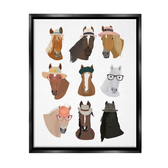 Stupell Industries Horses with Various Hats Animals & Insects Painting Black Floater Framed Canvas Art Print Wall Art, 17 x 21