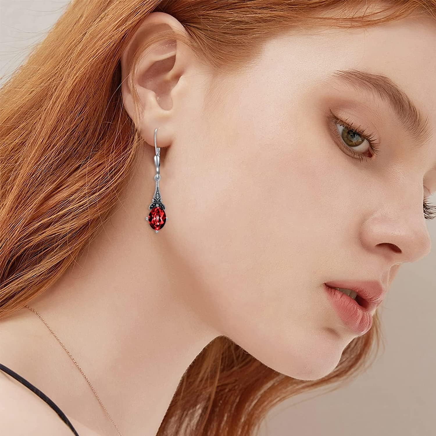 SISGEM Vintage Earrings for Women Sterling Silver Retro Drop Dangle Leverback Earrings with Oval Cut Genuine Stone Crystal from Austria, Anniversary Birthday Jewelry Gifts for Women