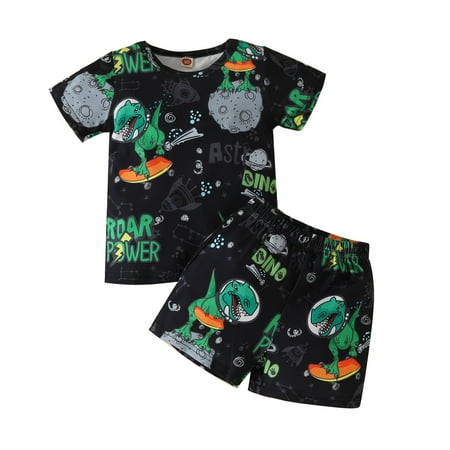 

GWAABD Baby Boy Summer Clothes Toddler Boys Short Sleeve Cartoon Dinosaur Prints T Shirt Pullover Tops Shorts Kids Outfits