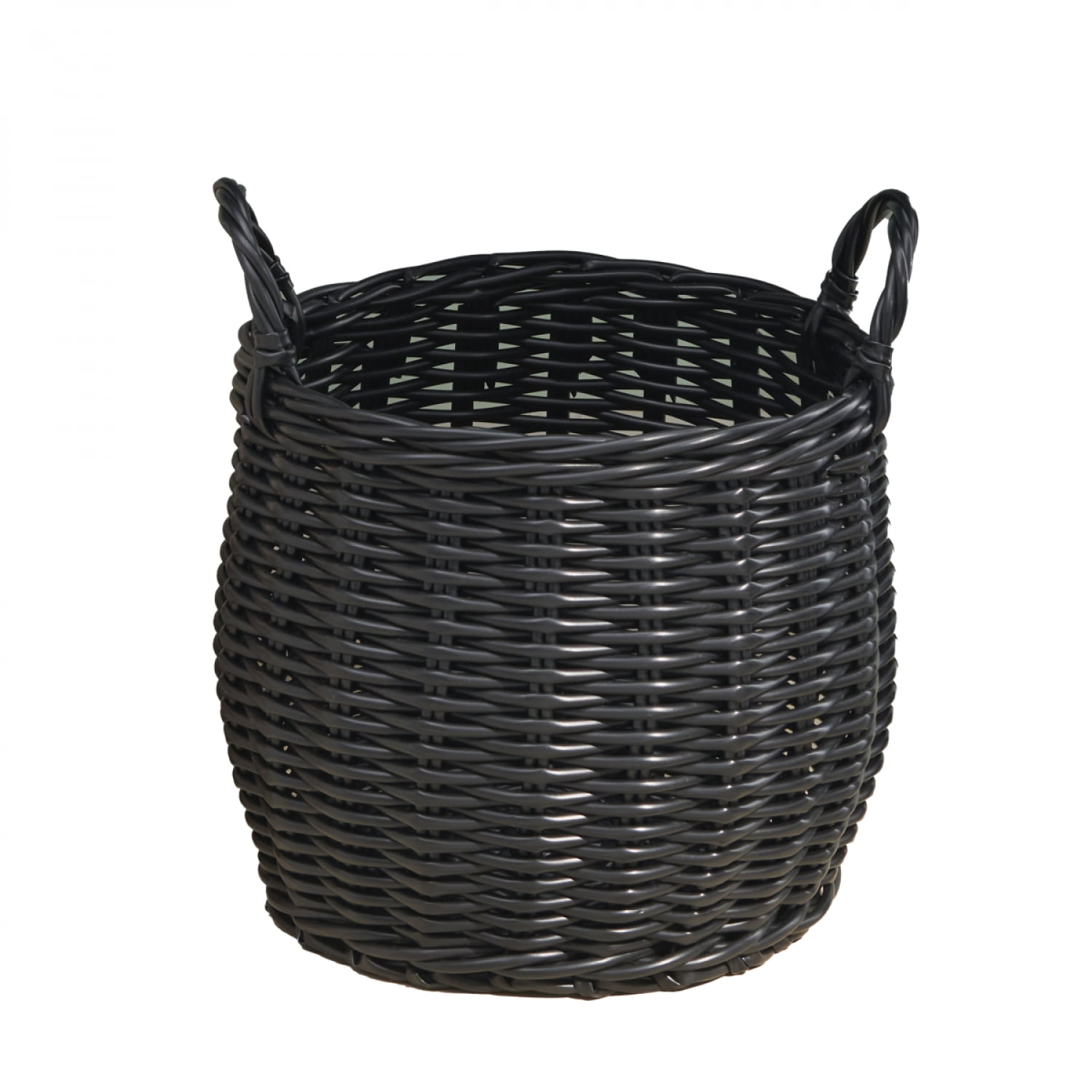 FENGFAN 13" Round Resin Wicker Storage Basket with Handles Black Home Organizer 1 Pack