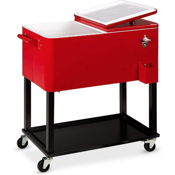 Wubio 80 QT Outdoor Rolling Cooler Cart Ice Beer Beverage Chest Party Drink Camping-Red