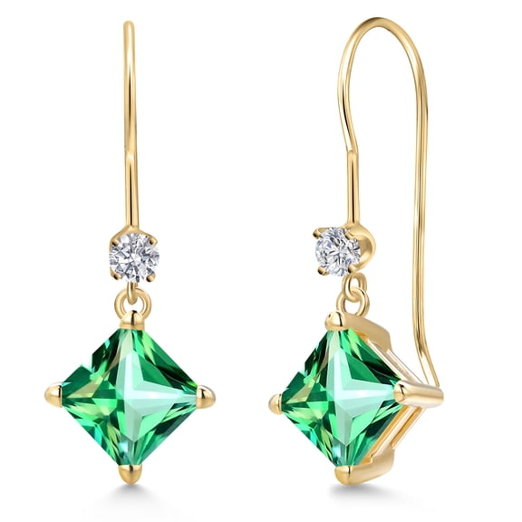 Gem Stone King 14K Yellow Gold Rainforest Topaz and Lab Grown Diamond Earrings for Women | 2.73 Cttw | Gemstone November Birthstone | Princess 6MM