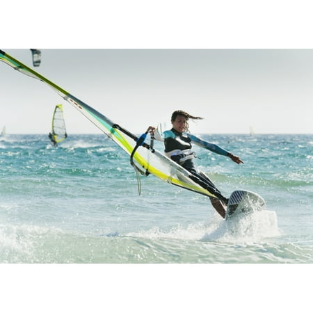 Windsurfing Off Punta Paloma Tarifa Cadiz Andalusia Spain Canvas Art - Ben Welsh Design Pics (18 x 12)