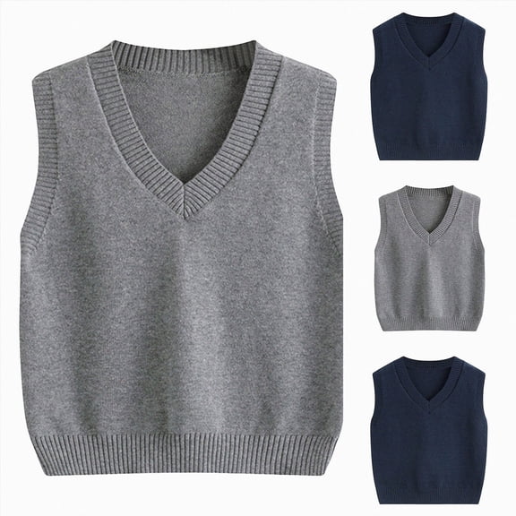 Splozh Boys and Girls Sweater Vest 2T 3T 4T 5T 6T 7T Crewneck Sleeveless Fall Winter Cable Top Knitted Pullover Vest,Grey,6-7 Years