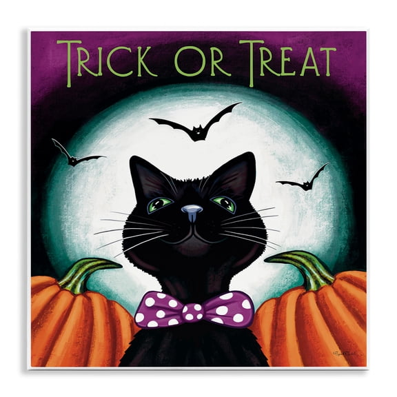 Stupell Industries Trick Or Treat Cat Holiday Painting Unframed Art Print Wall Art, 12 x 12