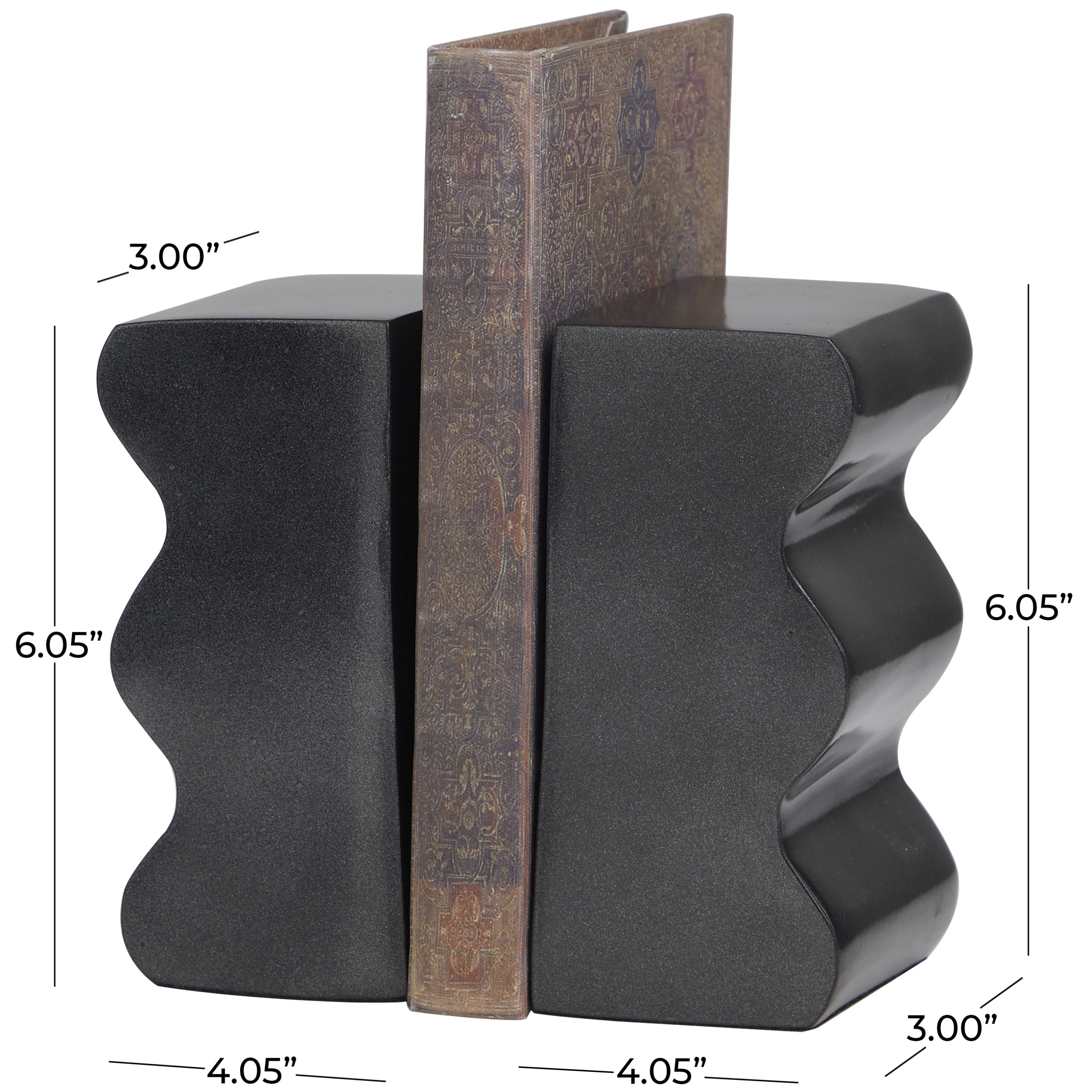 DecMode 4" Wave Inspired Dark Gray Aluminum Bookends (Set of 2)