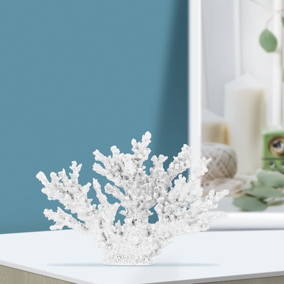 MERRYHAPY White Resin Coral Tabletop Decor Faux Coral Statue for Coastal Home Decoration