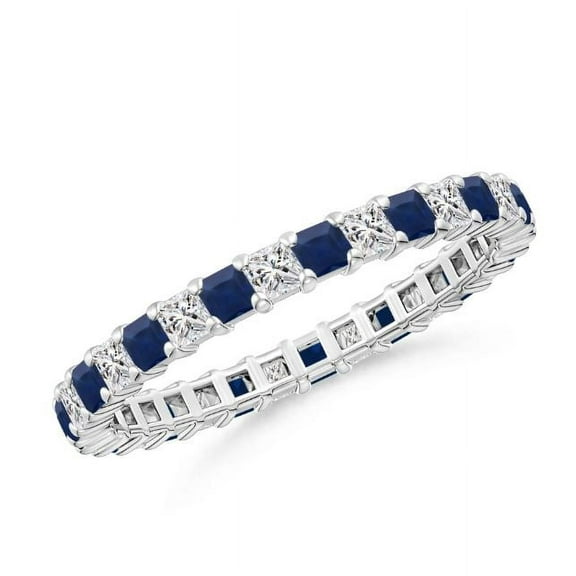 Round Shape Blue Sapphire CZ Diamond Eternity Band Ring Women 925 Sterling Silver September Birthstone Wedding Anniversary Gift Gemstone Jewelry